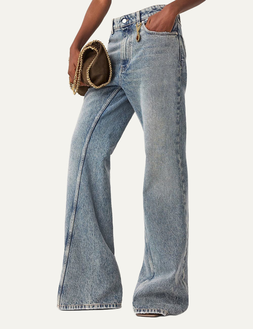 Stella McCartney wide leg jeans vintage wash blue side view