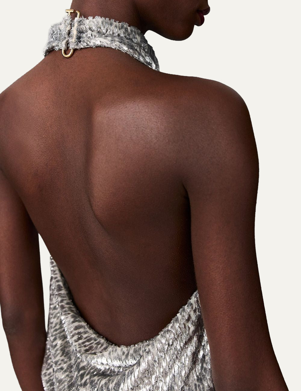 Stella McCartney metallic halterneck top silver animal texture backless detail