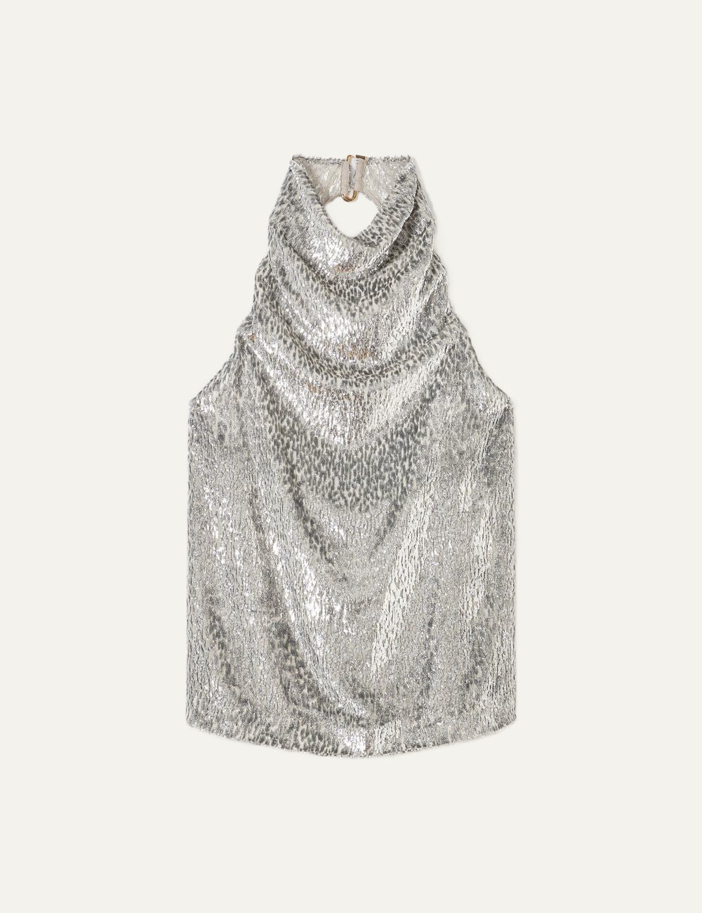 Stella McCartney silver metallic halterneck top flat lay textured fabric