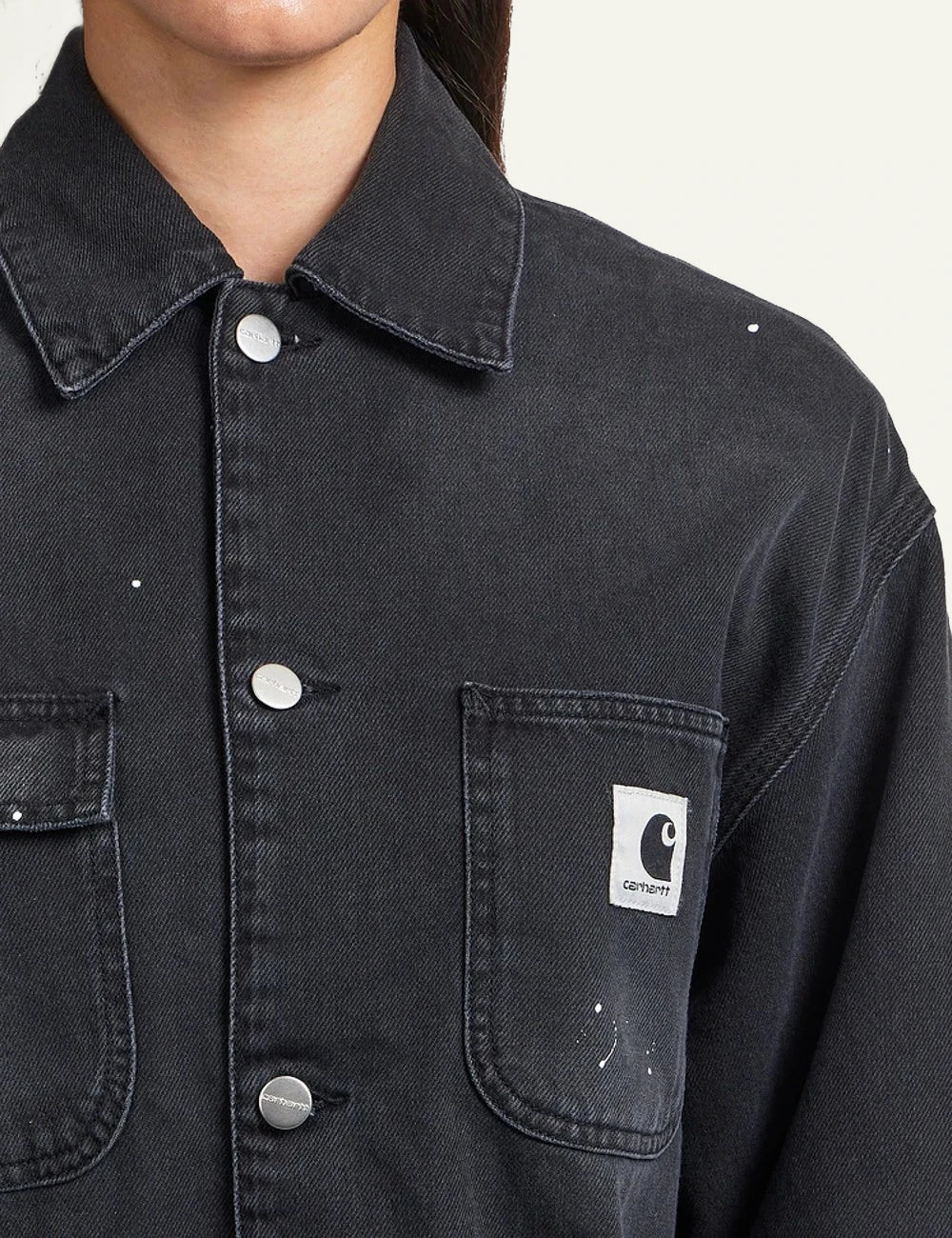 Carhartt WIP black zip jacket me corduroy collar kai embroidered logo detail