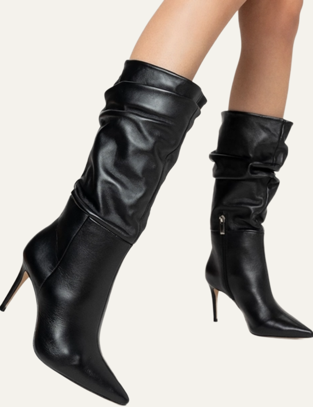 CARRANO BLACK LEATHER SLOUCHY BOOTS