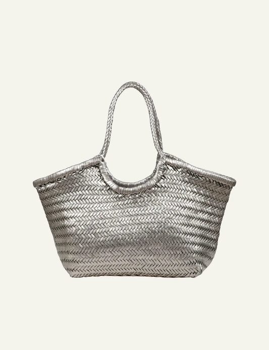 Dragon Diffusion NS Diagonal Triple Jump silver woven leather shoulder bag front view