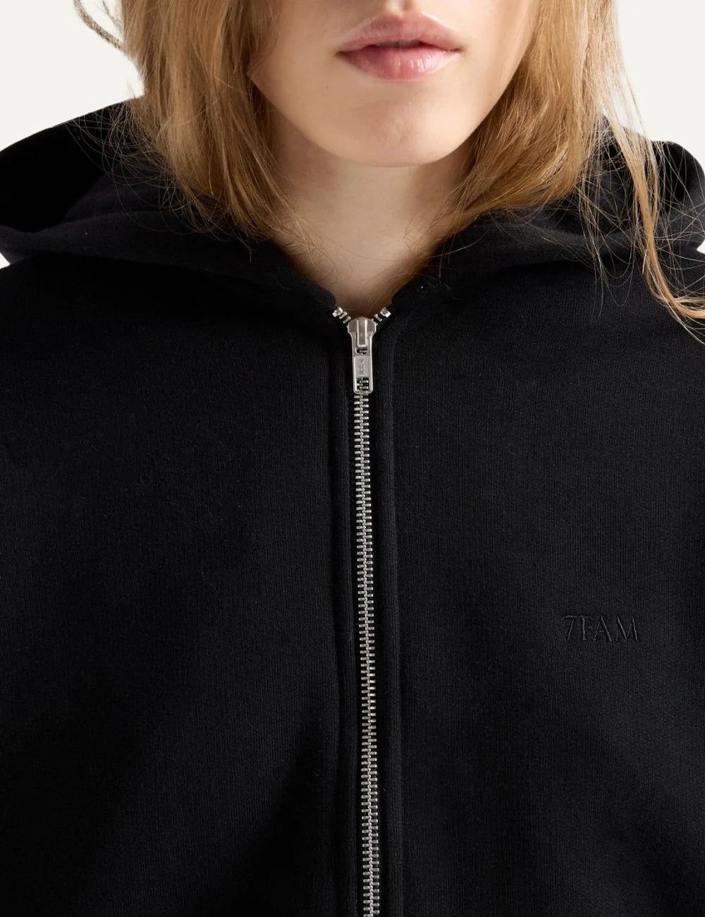 7 For All Mankind women black oversized cotton zip hoodie with wide sleeves and embroidered logo detail