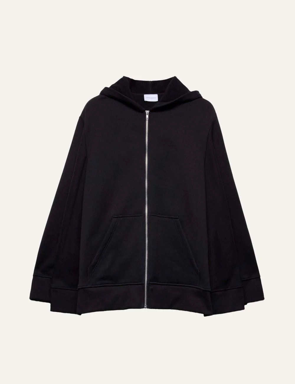 7 For All Mankind women black oversized cotton zip hoodie with wide sleeves and embroidered logo