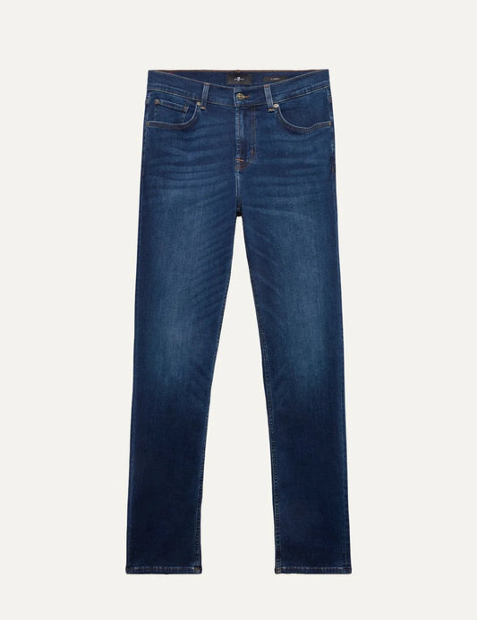 7 For All Mankind men Slimmy dark blue slim fit jeans with whiskering and faded details