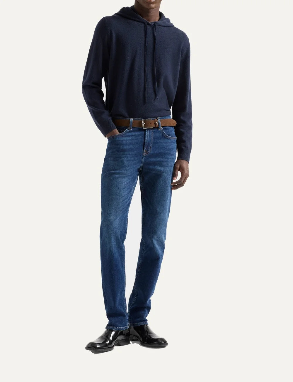 7 For All Mankind men Slimmy dark blue slim fit jeans with whiskering and faded details full body