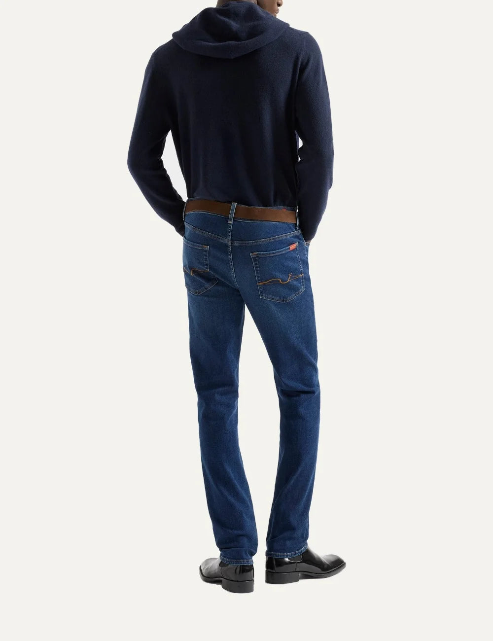 7 For All Mankind men Slimmy dark blue slim fit jeans with whiskering and faded details back