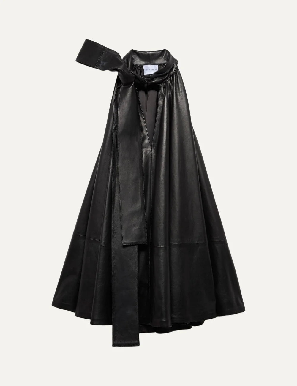 7 For All Mankind women black leather-look sleeveless mini dress with neck tie and frilled hem