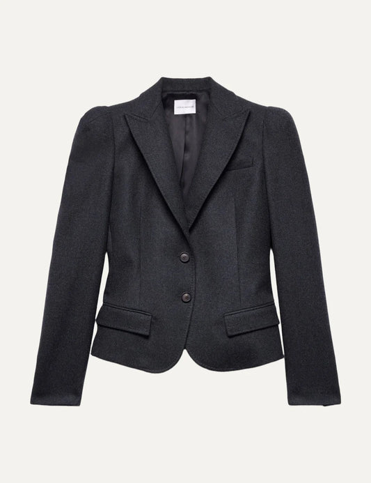 7 For All Mankind women dark grey tailored blazer with structured high shoulders and notched lapels