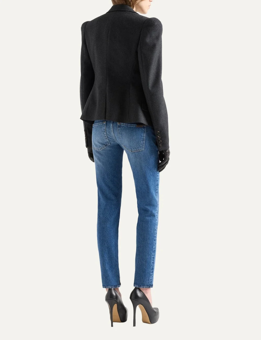 7 For All Mankind women dark grey tailored blazer with structured high shoulders and notched lapels back