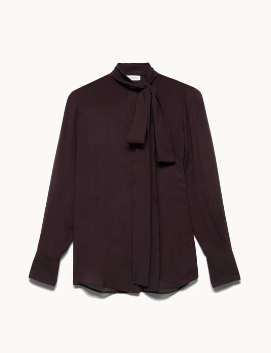 7 For All Mankind women Bordeaux silk long sleeve shirt with neck tie detail