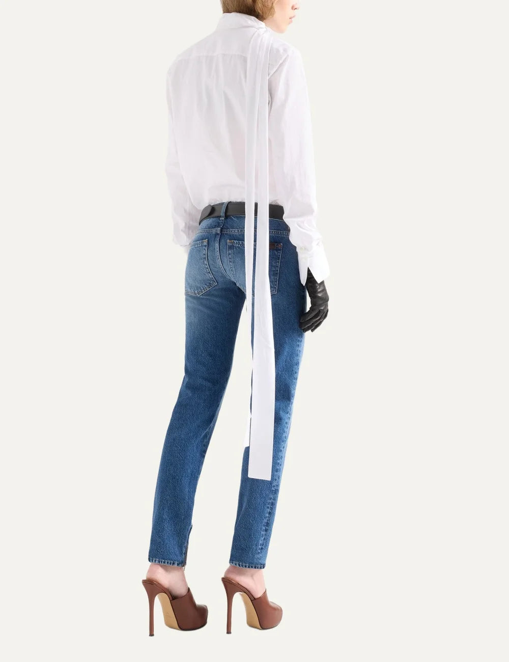 7 For All Mankind women white long sleeve shirt with neck tie detail back