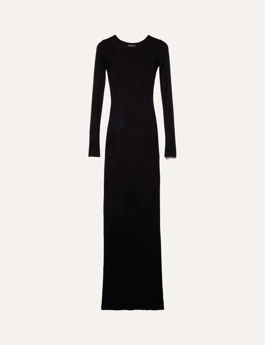 7 For All Mankind women black fitted long sleeve maxi column dress