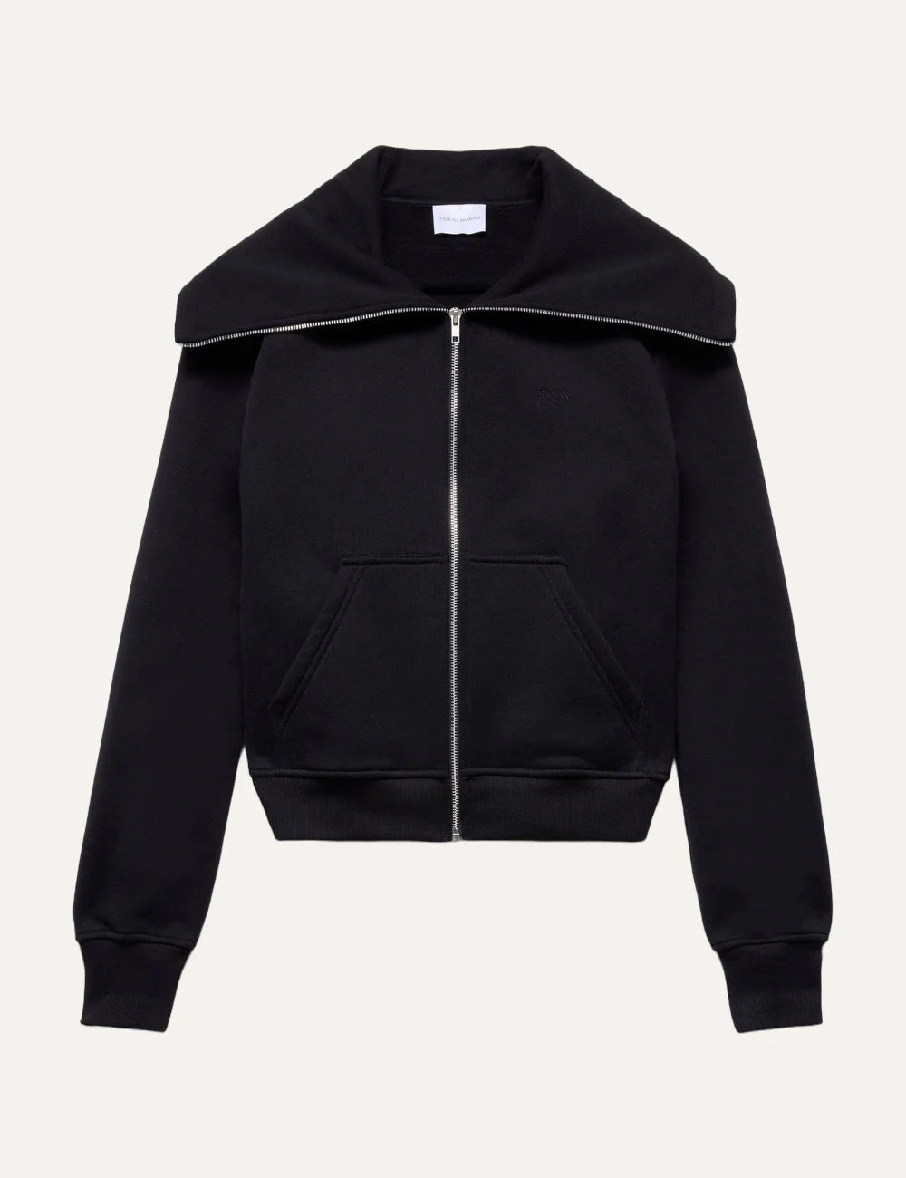 7 For All Mankind women black cropped cotton zip hoodie with high neck and embroidered logo