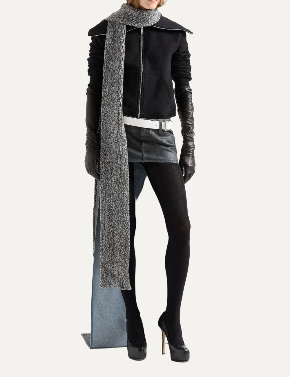 7 For All Mankind women black cropped cotton zip hoodie with high neck and embroidered logo full body