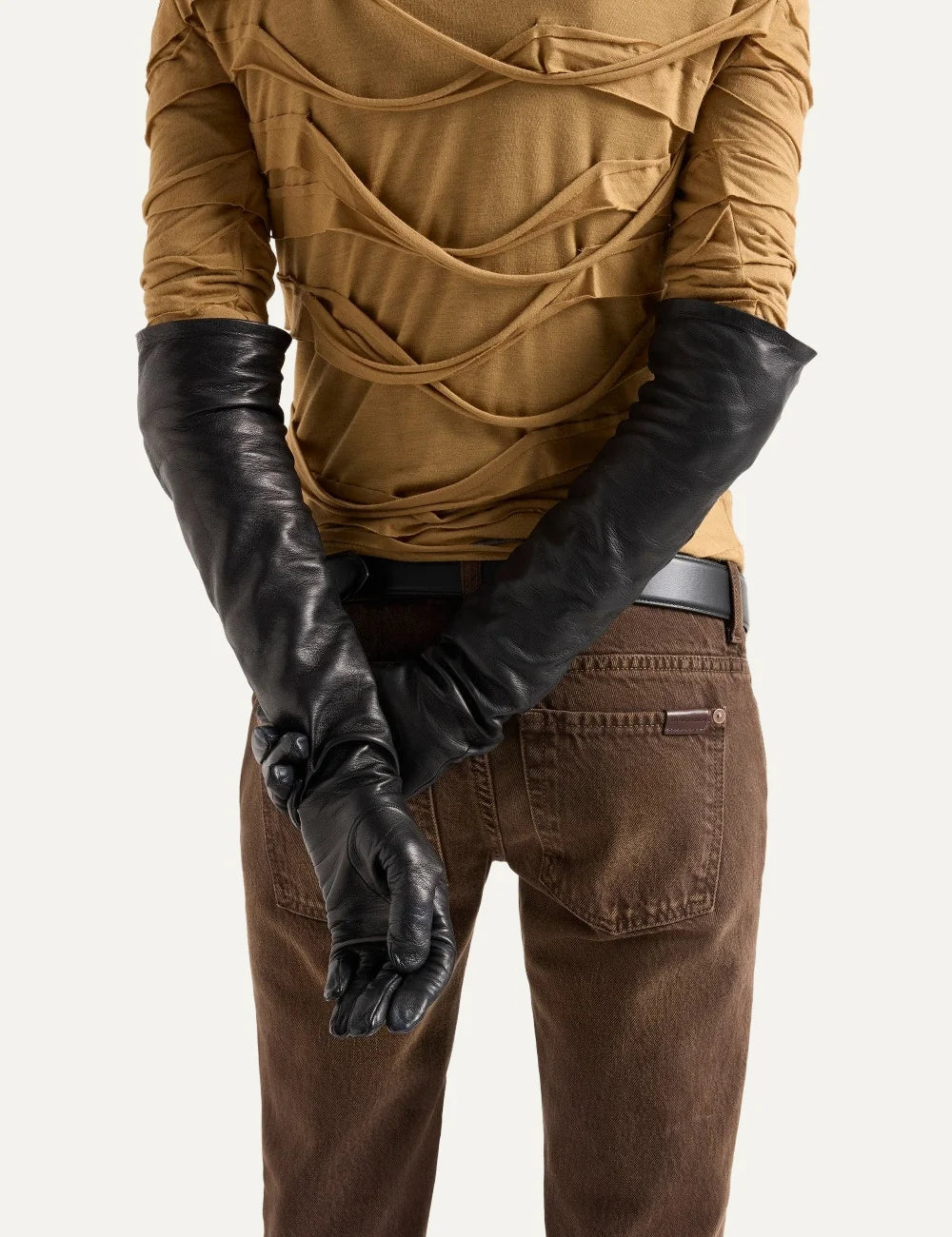 7 For All Mankind women black long leather-look gloves with full-finger design model