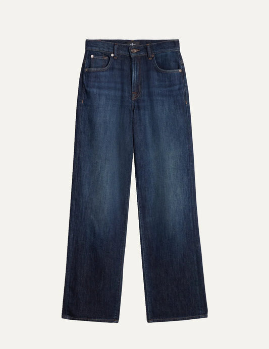 7 For All Mankind women dark wash straight-leg jeans in lightweight Japanese denim with subtle whiskering
