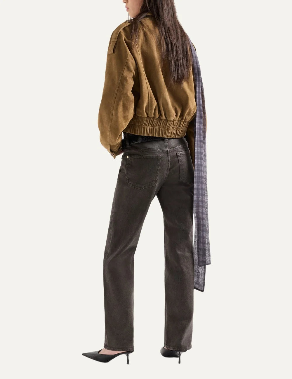 7 For All Mankind women brown straight-leg jeans with leather-look vintage finish back