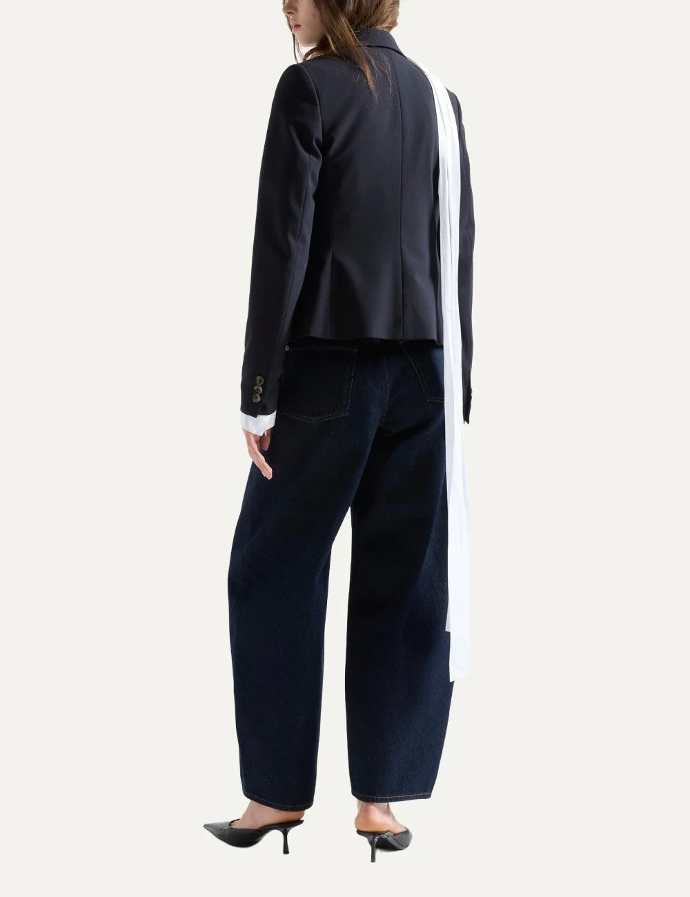 7 For All Mankind women dark wash mid-rise barrel-leg jeans with relaxed fit and contrast stitching back