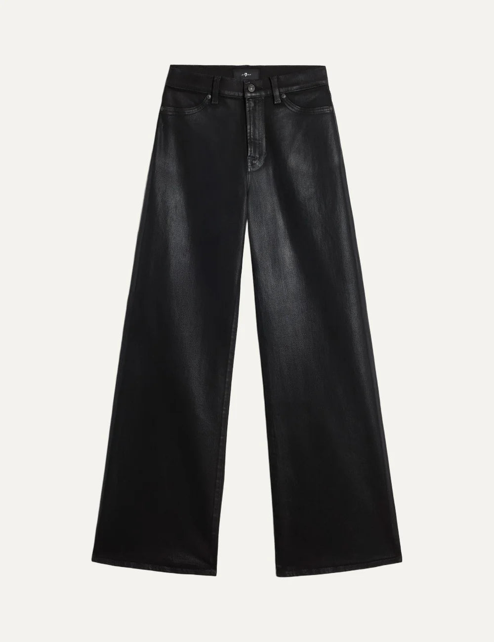 7 For All Mankind women black high-rise wide-leg coated jeans with leather-look finish