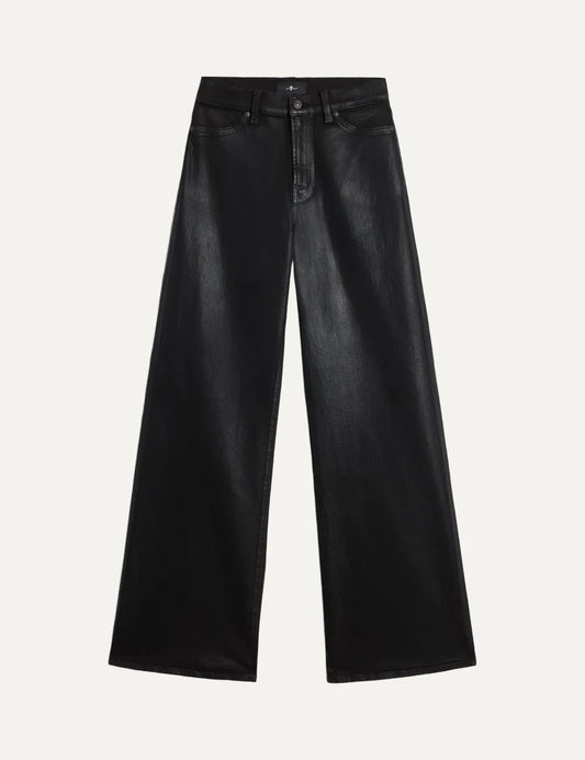 7 For All Mankind women black high-rise wide-leg coated jeans with leather-look finish