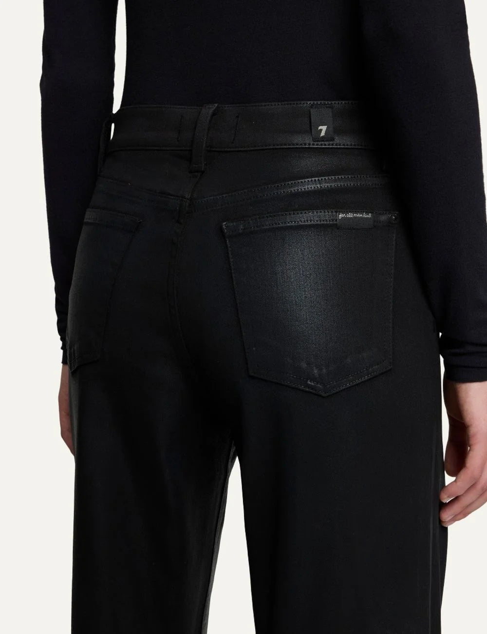 7 For All Mankind women black high-rise wide-leg coated jeans with leather-look finish back