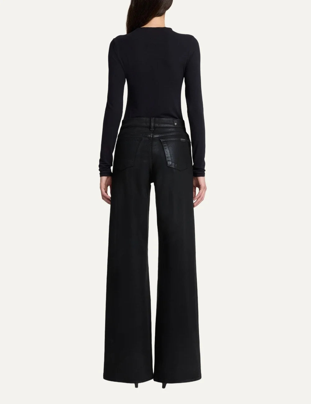 7 For All Mankind women black high-rise wide-leg coated jeans with leather-look finish back