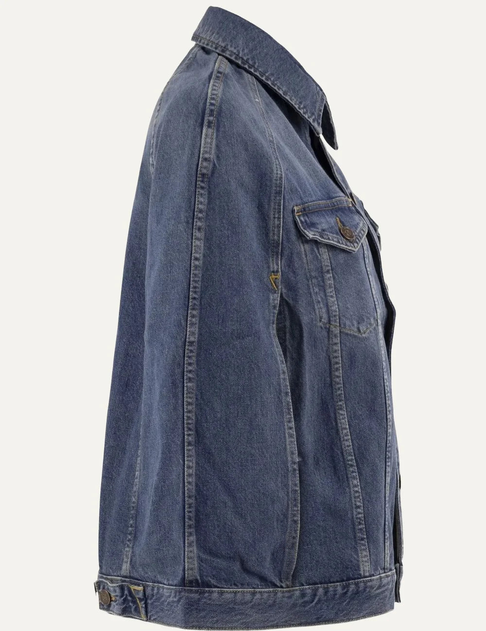 7 For All Mankind women dark wash denim cape jacket with pointed collar and chest flap pockets side