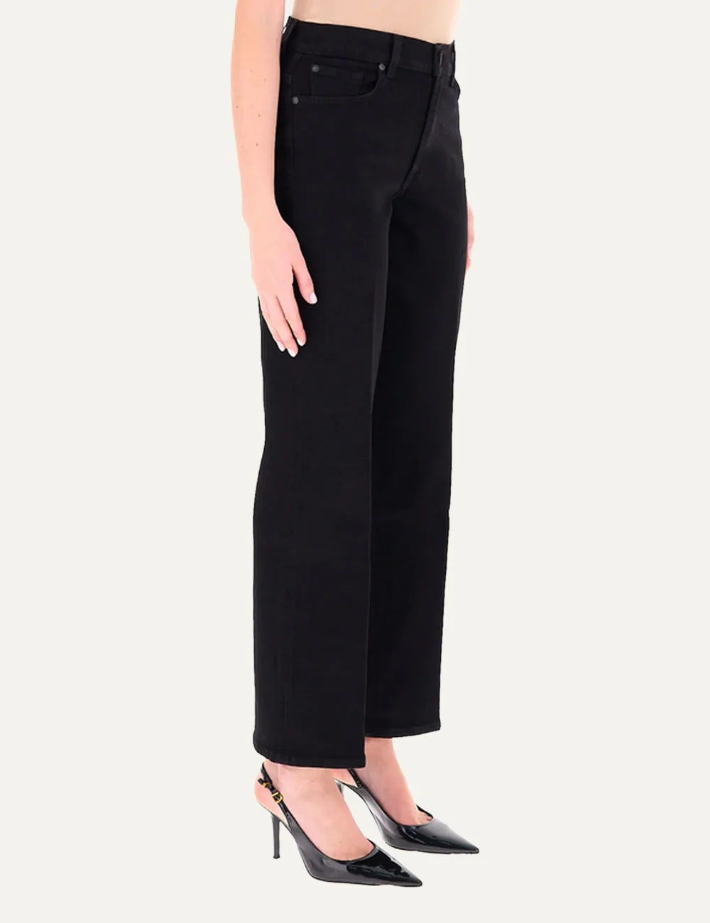7 For All Mankind women black Stove Pipe straight-leg jeans with high-rise waist and cropped length side