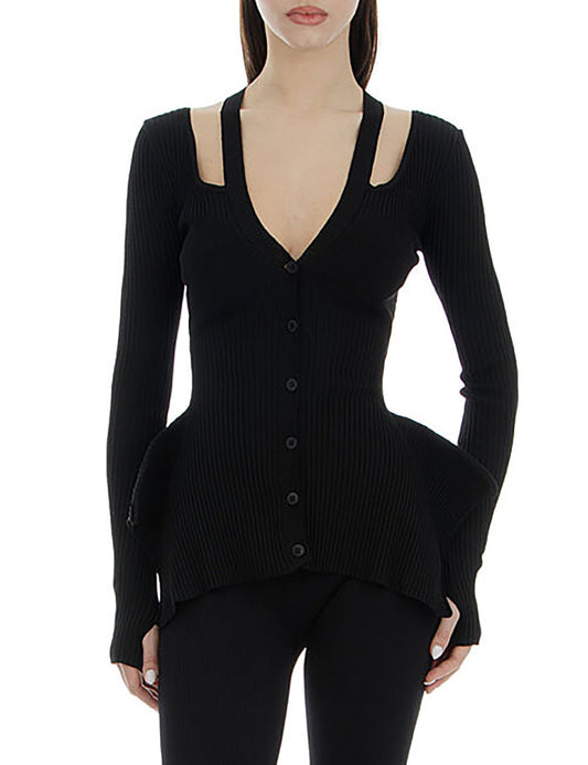 ANDREADAMO RIBBED KNIT CUT-OUT CARDIGAN WITH PANELS