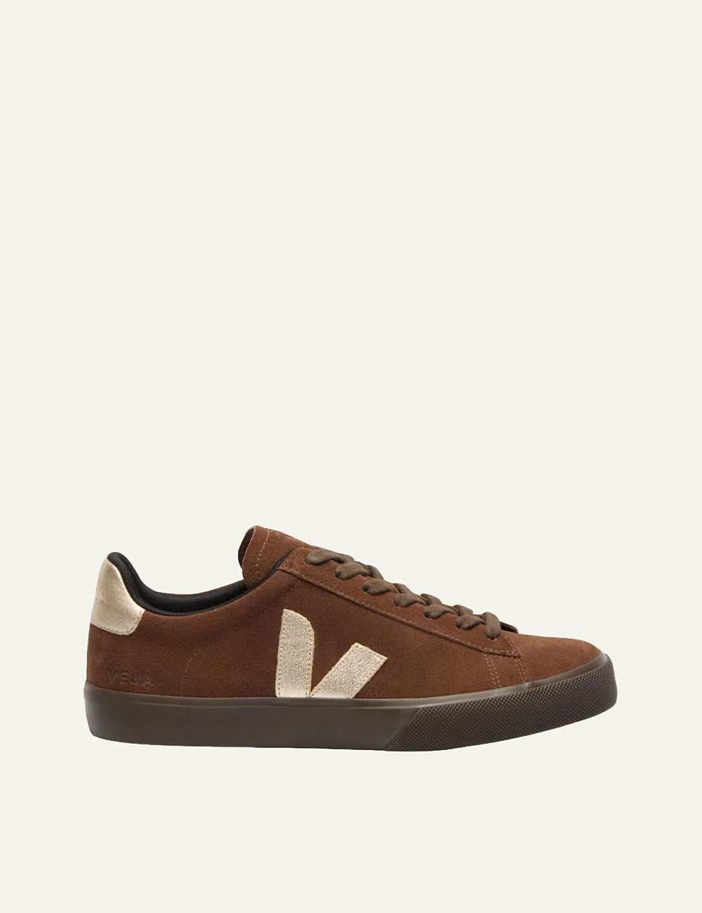 Women's Veja brown suede sneakers with metallic gold V logo