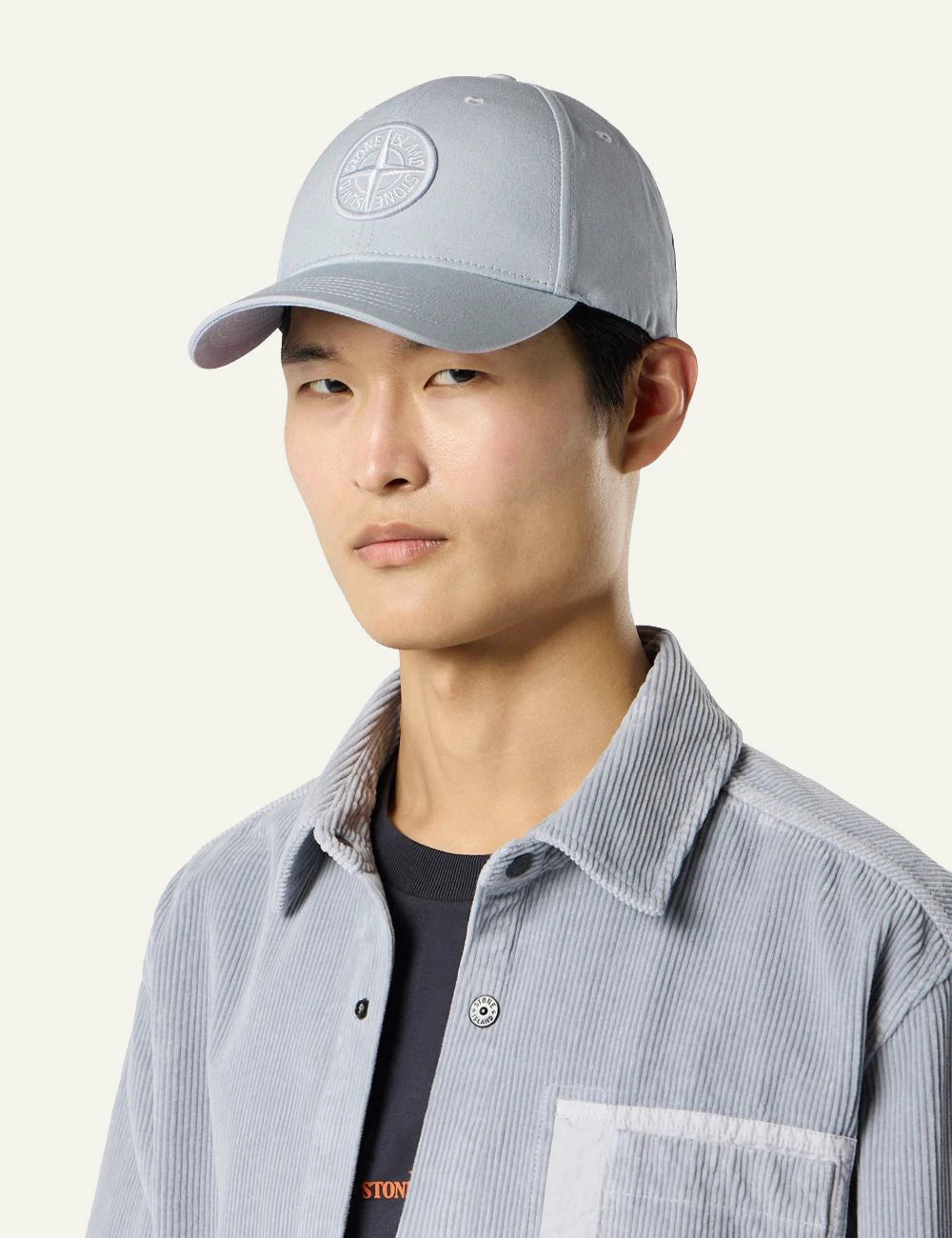 Men's Stone Island ash grey cotton baseball cap with embroidered Compass logo model