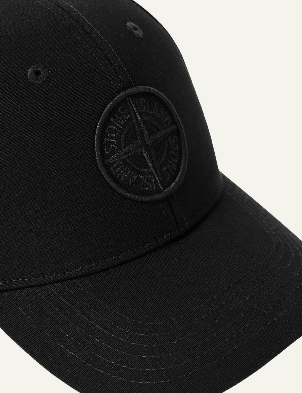 Men's Stone Island black cotton baseball cap with embroidered Compass logo detail