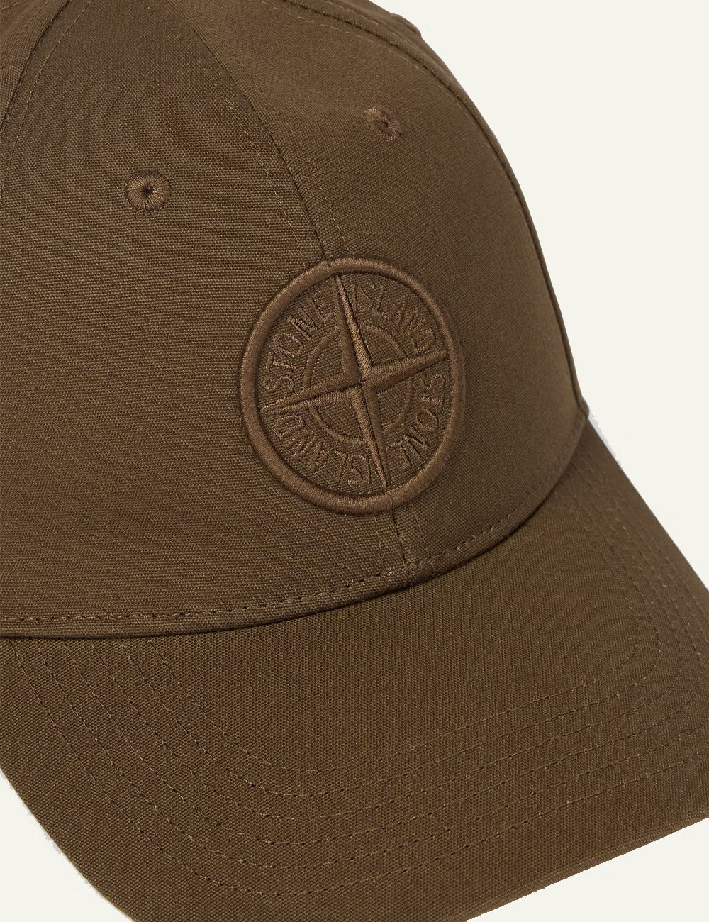Men's Stone Island military green cotton baseball cap with embroidered Compass logo detail