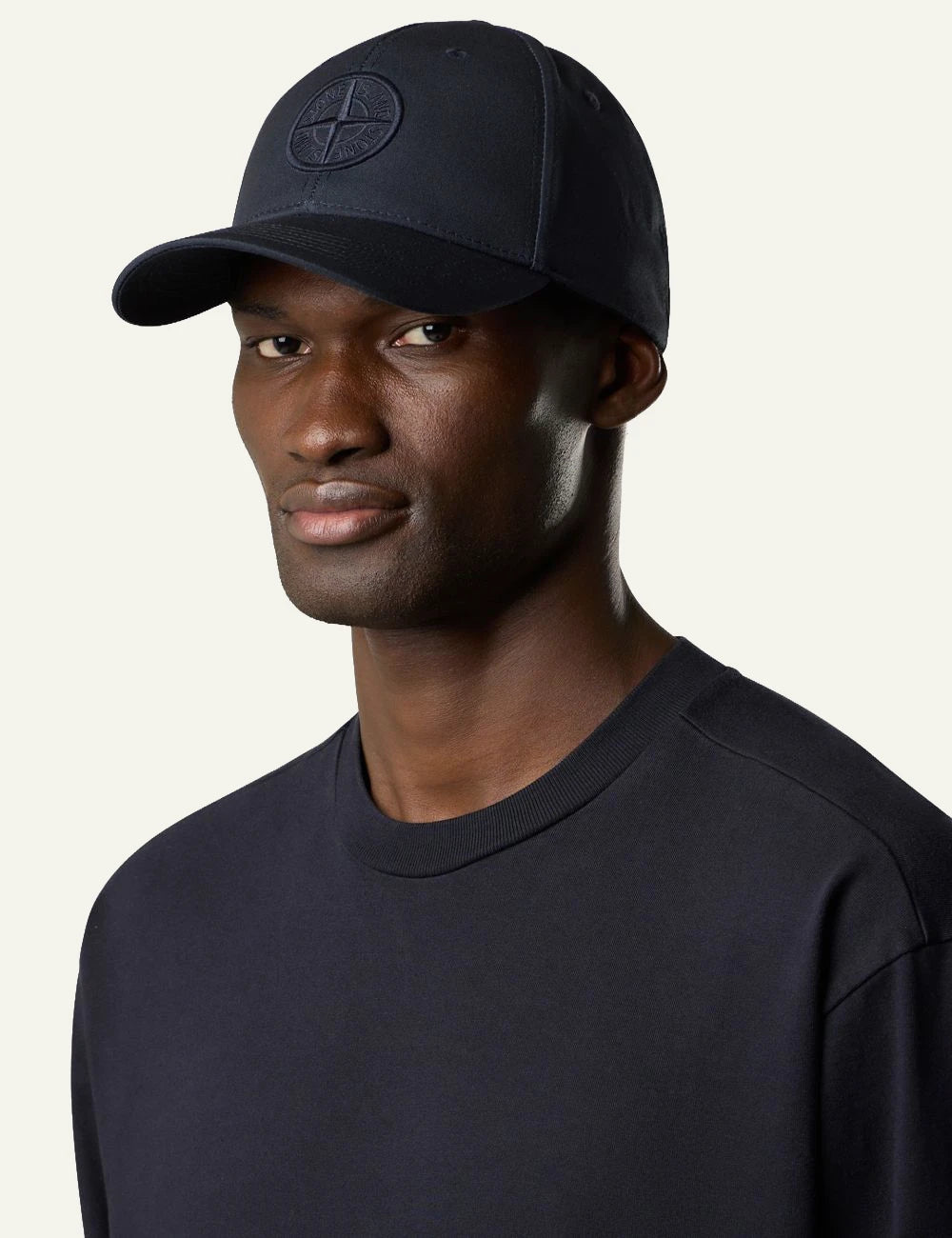 Men's Stone Island navy blue cotton baseball cap with embroidered Compass logo model