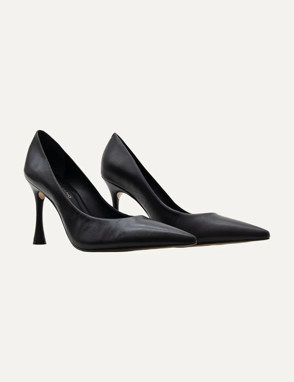 Carrano Women’s Black Leather Stiletto Pumps pair side view