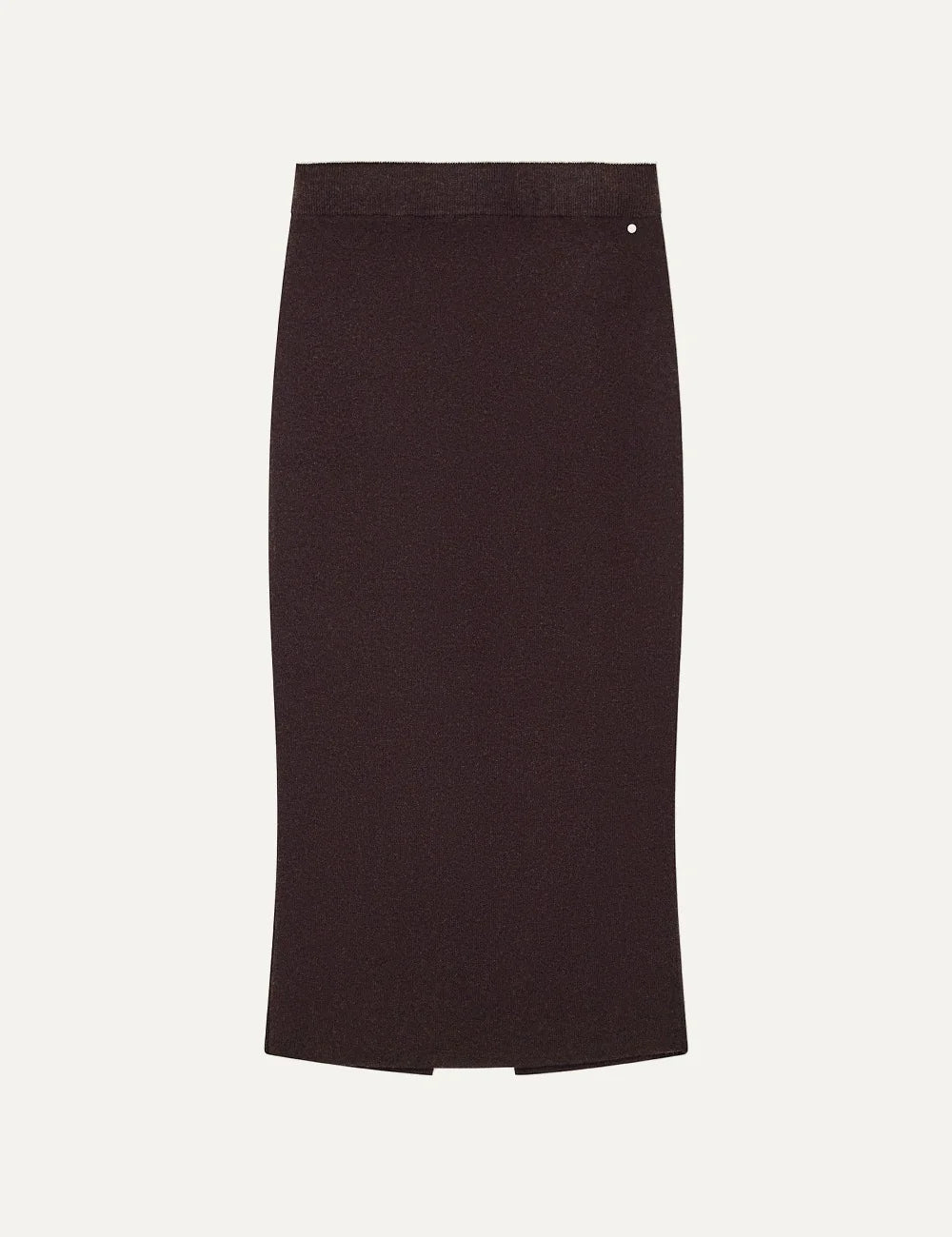 Women's Armani Exchange dark brown midi skirt with high waist, straight silhouette, back slit and subtle metal detail