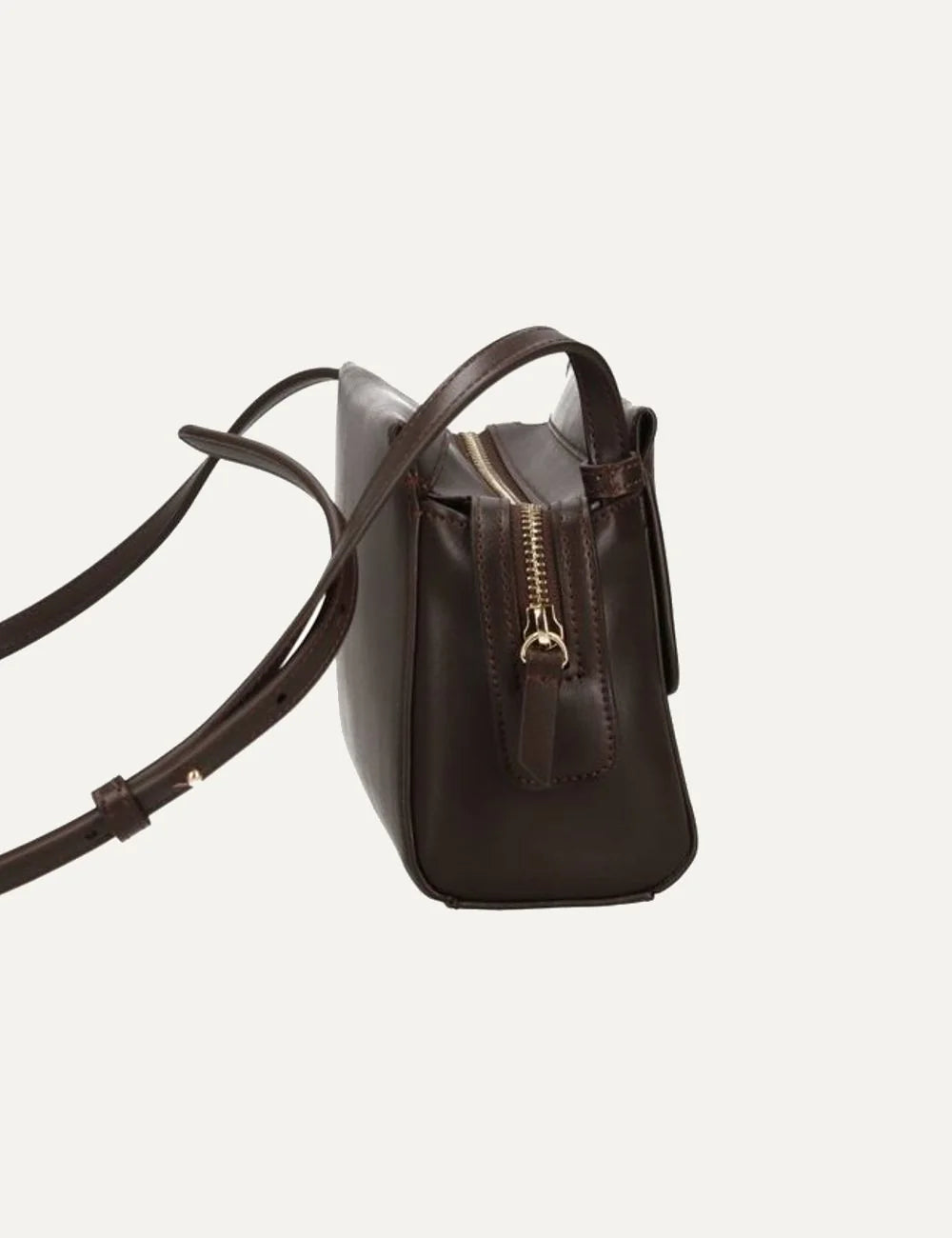 Women's Armani Exchange dark brown shoulder bag with foldover flap, gold-tone A|X padlock detail, front logo and adjustable shoulder strap side