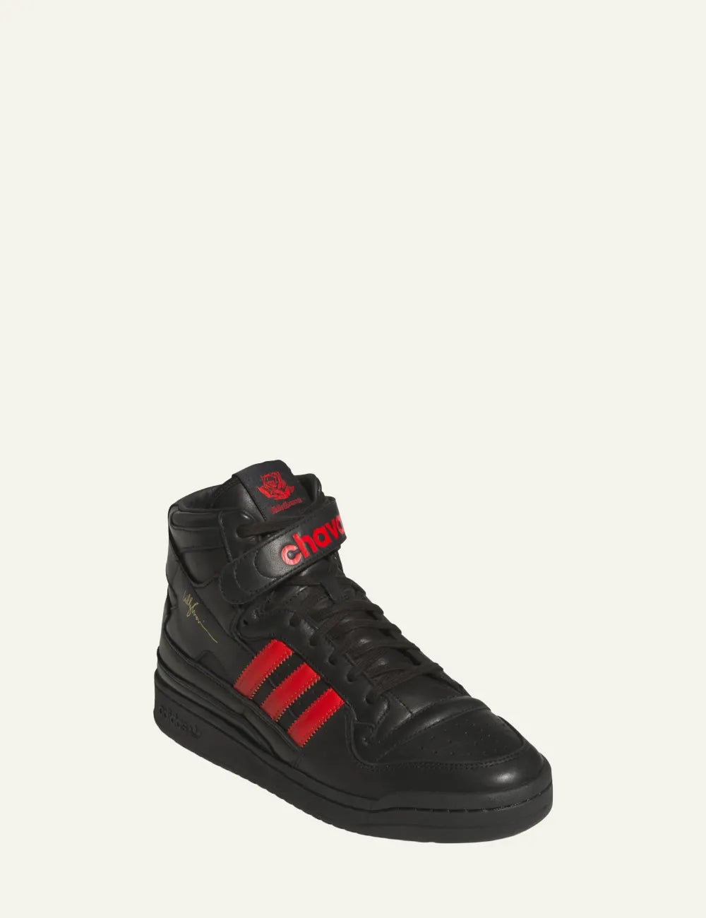 Willy Chavarria Forum Adidas shoe with red stripes close-up