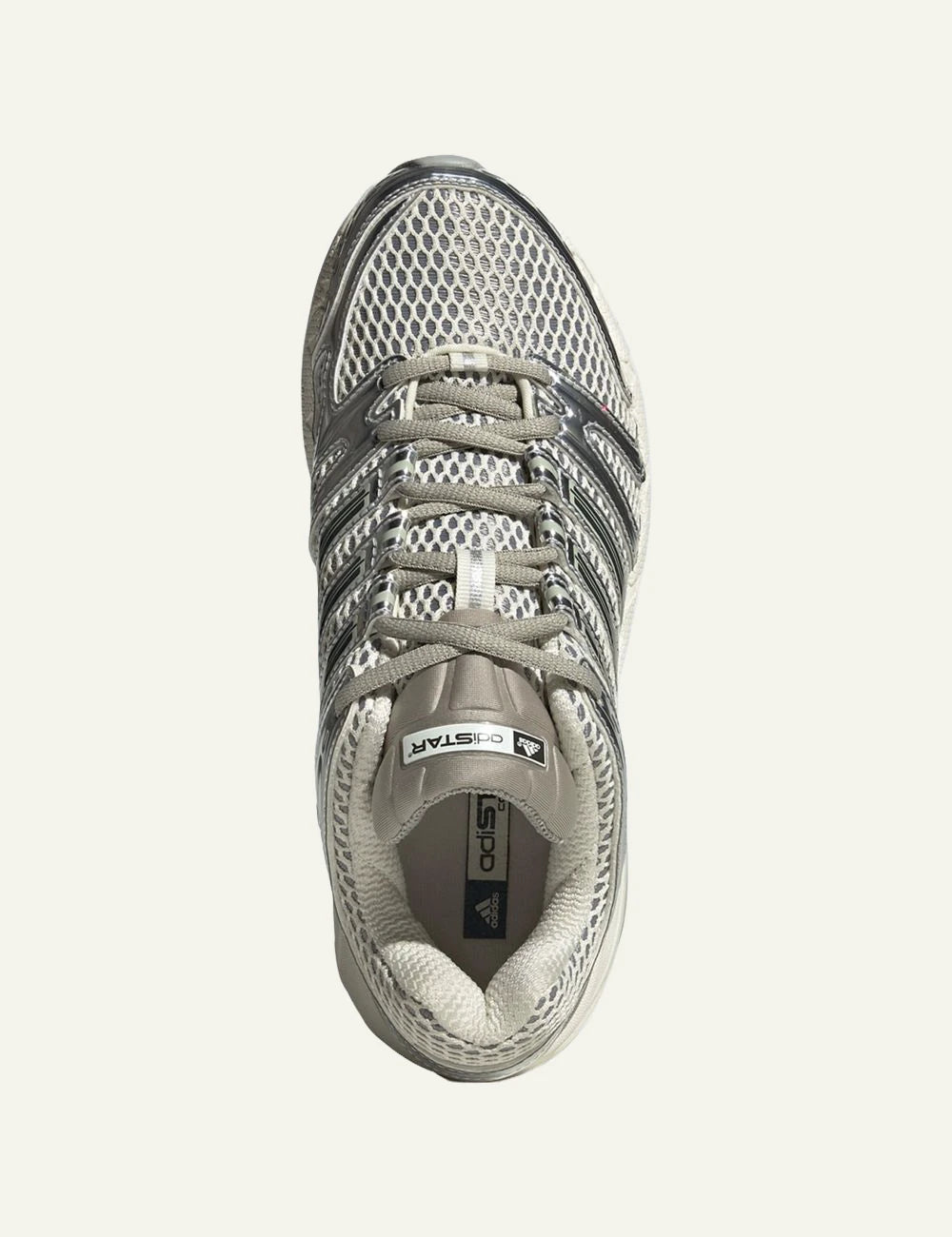 adidas Originals Adistar Control 5 sneakers in Off White with silver metallic overlays top