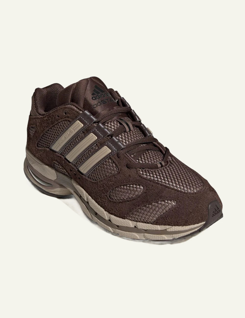 Women's adidas Originals Adistar MLD brown mesh sneakers with suede overlays, TPU 3-Stripes and ADIWEAR sole front