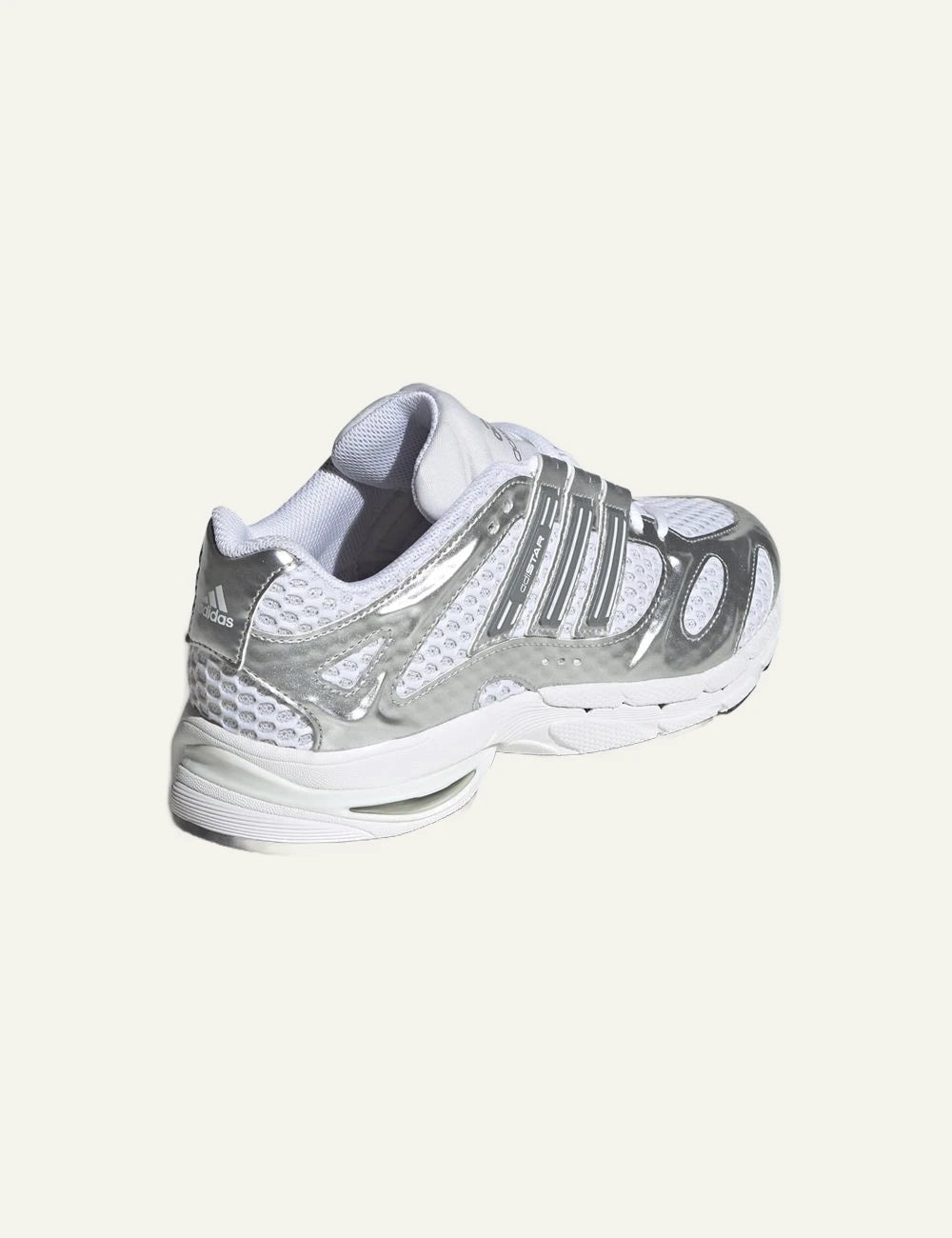 Women's adidas Originals Adistar MLD white and silver mesh sneakers with metallic overlays back