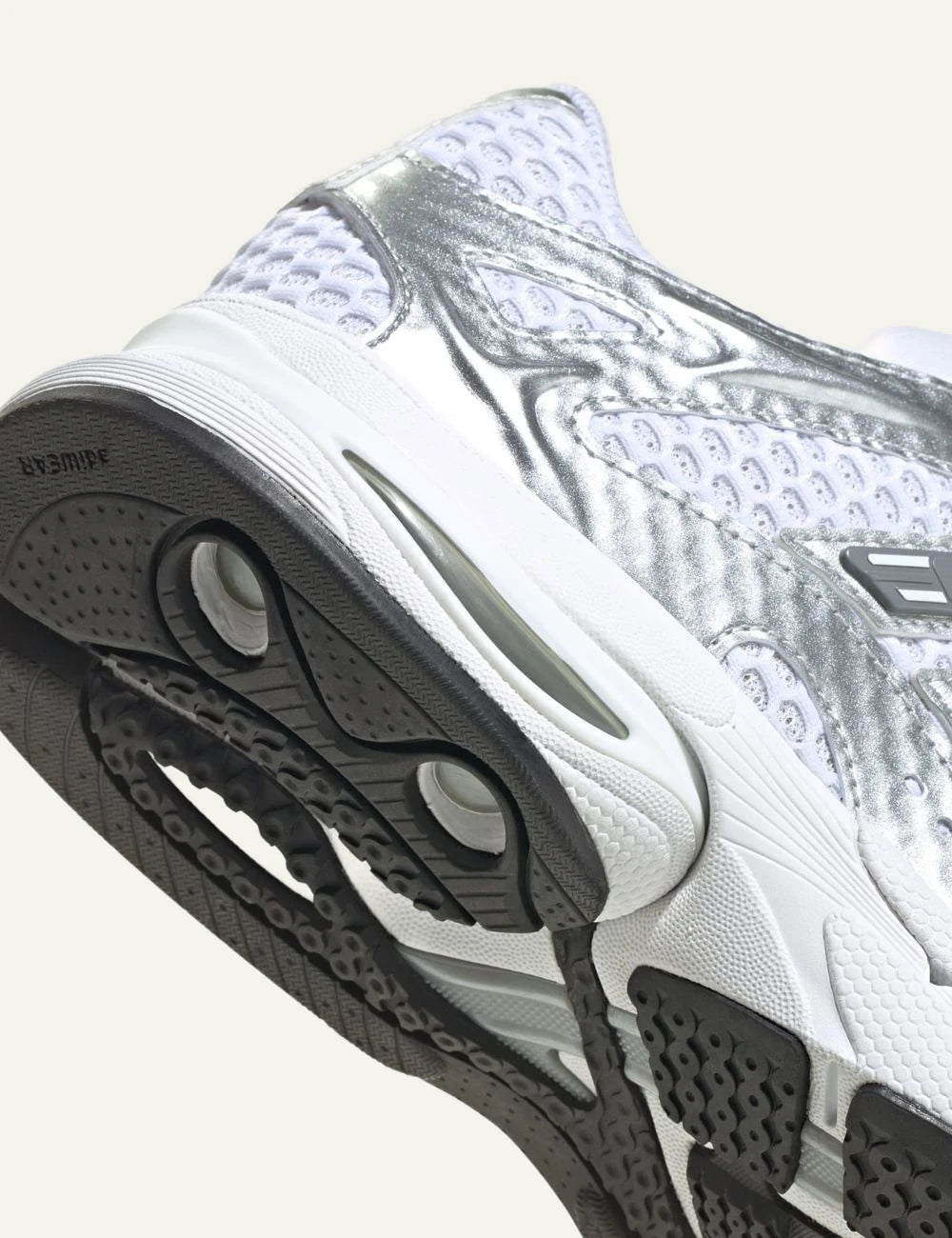 Women's adidas Originals Adistar MLD white and silver mesh sneakers with metallic overlays back