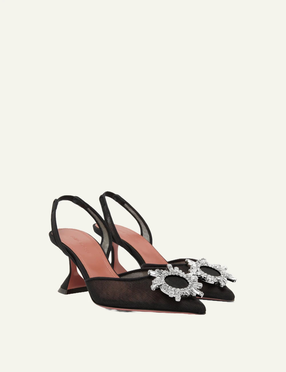 Amina Muaddi Begum Mesh Sling 70 mavro mesh me crystal starburst brooch pair front view