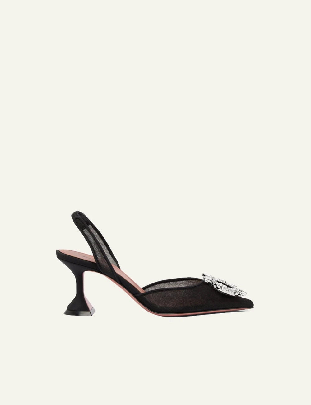 Amina Muaddi Begum Mesh Sling 70 mavro mesh me crystal starburst brooch side view