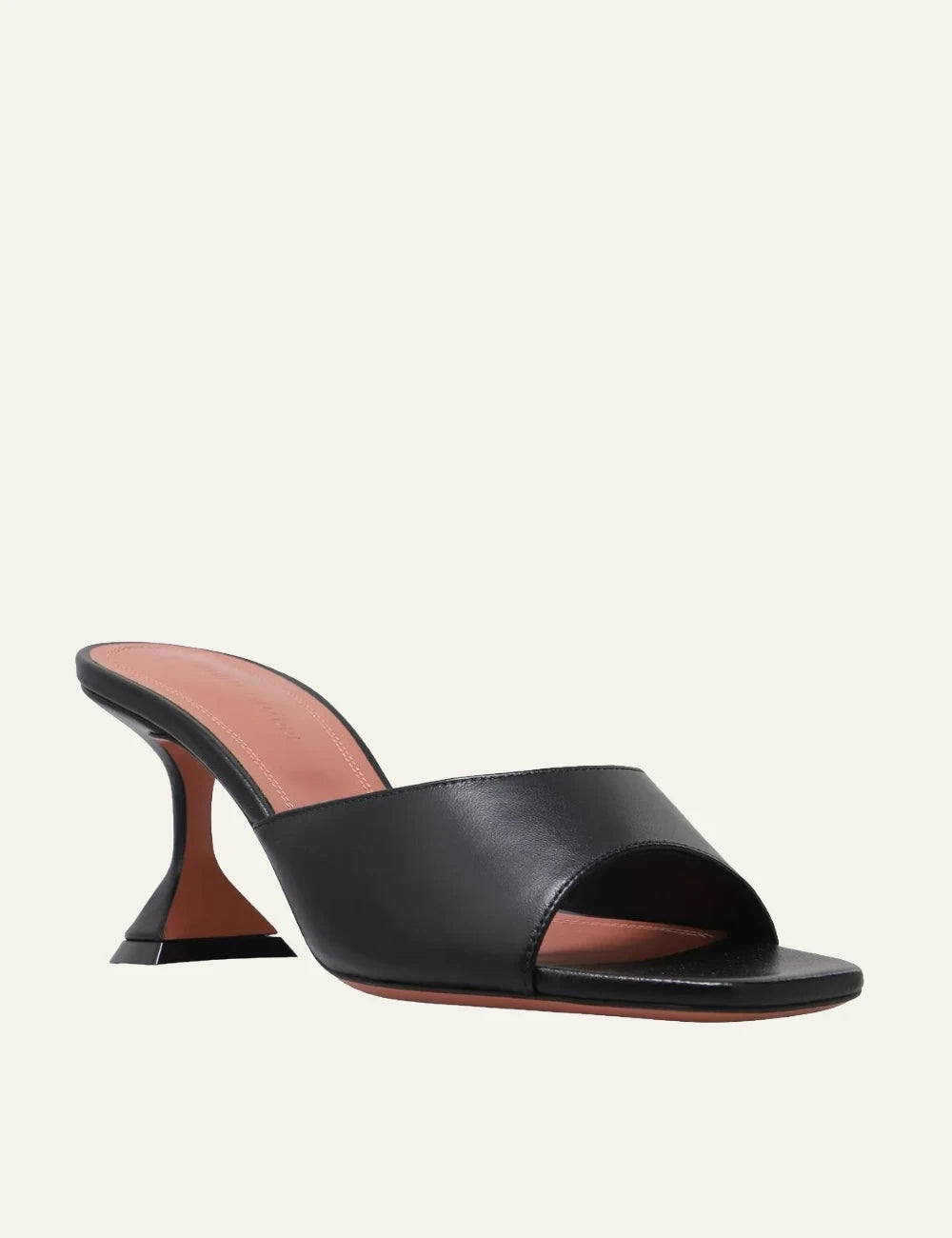 Amina Muaddi Lupita 70 mule mavro dermatinο me sculpted heel 7cm front view