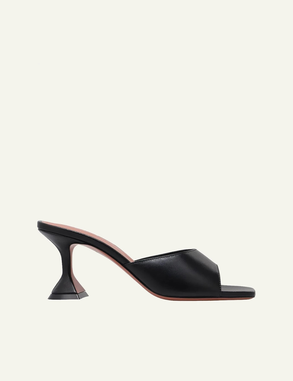 Amina Muaddi Lupita 70 mule mavro dermatinο me sculpted heel 7cm side view