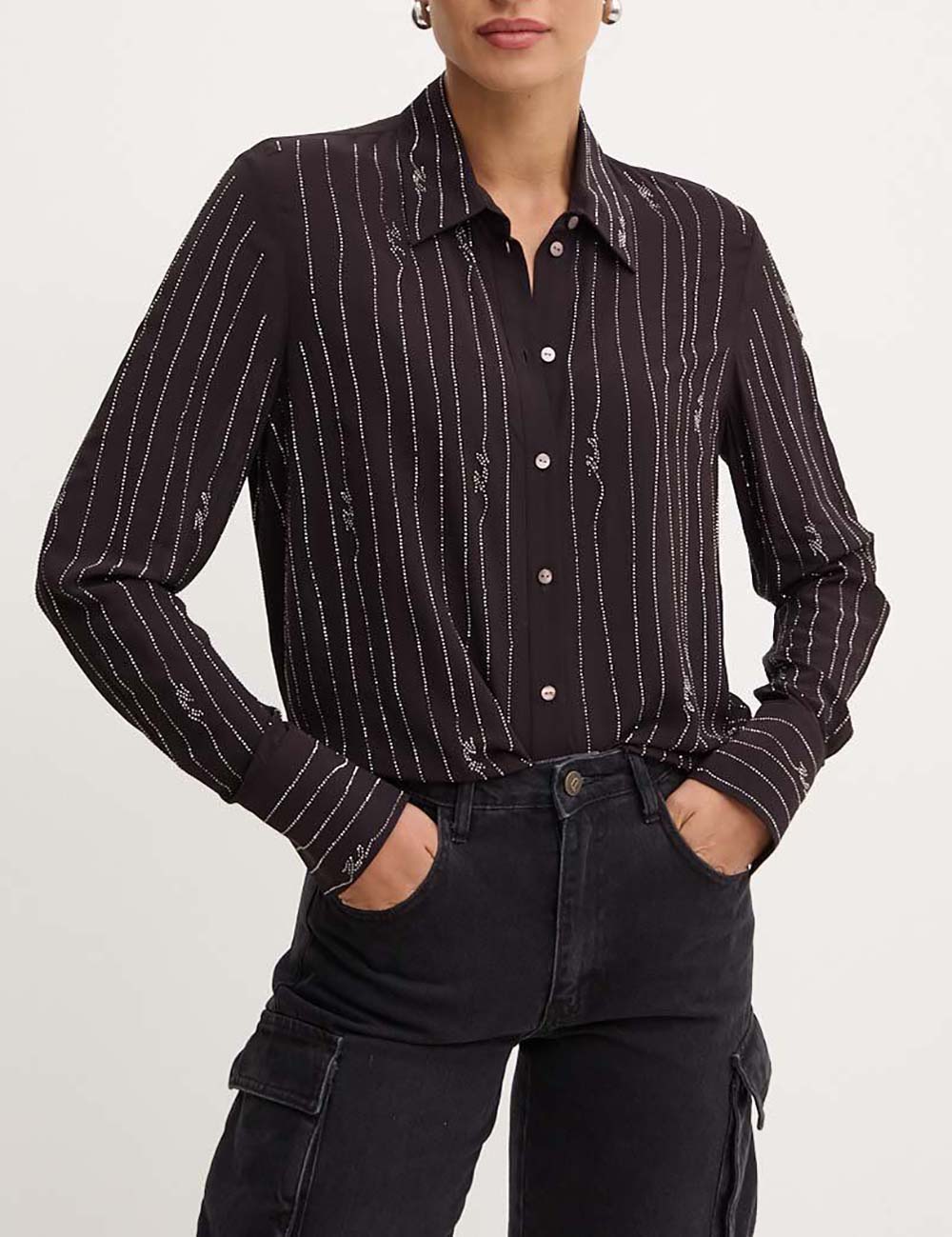 KARL LAGERFELD RHINESTONE STRIPE SHIRT KARL LAGERFELD