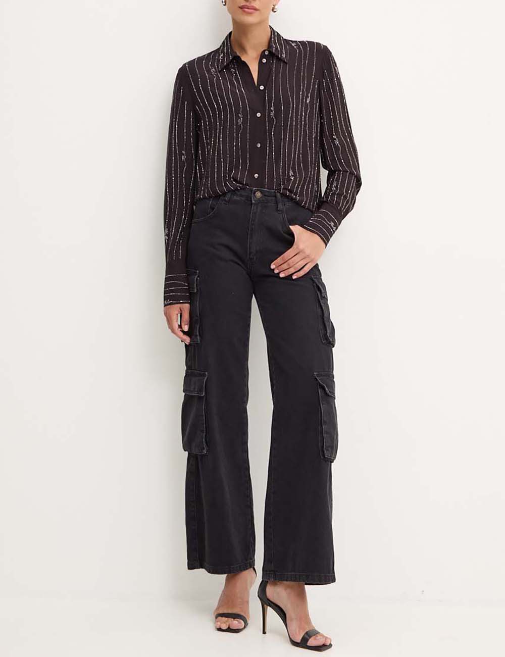 KARL LAGERFELD RHINESTONE STRIPE SHIRT KARL LAGERFELD