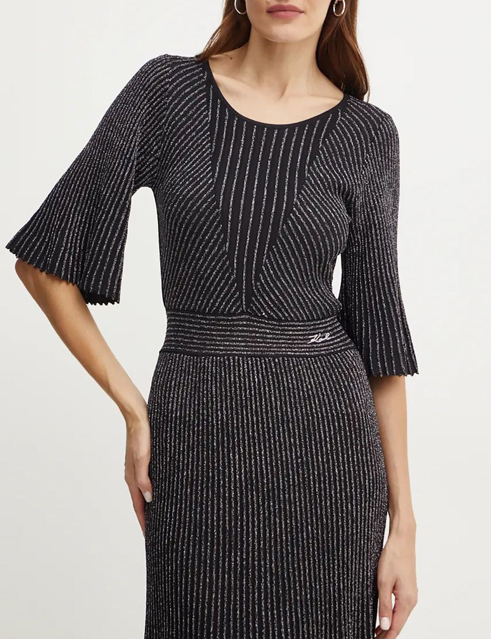 KARL LAGERFELD PLEATED LUREX KNIT DRESS KARL LAGERFELD